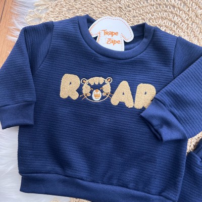 Conj. Casaco Tigrinho Roar e Calça de Moletom - Azul Marinho